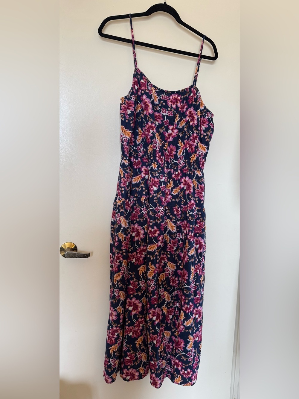 Old Navy Navy Maxi Dress with Pink & Yellow Floral Print with Pockets XL Tall